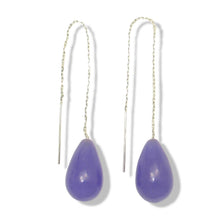Load image into Gallery viewer, 14K White Gold Threader Chain Lavender Jade Teardrop Earrings