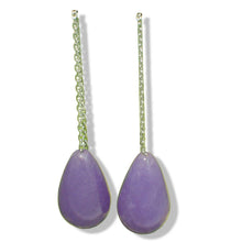 Load image into Gallery viewer, 14K White Gold Threader Chain Lavender Jade Teardrop Earrings