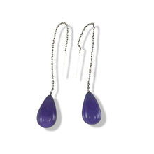Load image into Gallery viewer, 14K White Gold Threader Chain Lavender Jade Teardrop Earrings