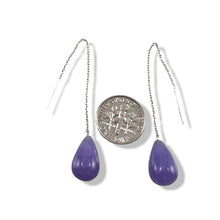 Load image into Gallery viewer, 14K White Gold Threader Chain Lavender Jade Teardrop Earrings