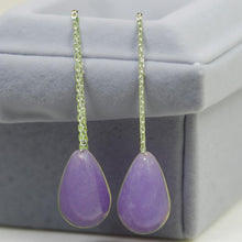 Load image into Gallery viewer, 14K White Gold Threader Chain Lavender Jade Teardrop Earrings