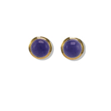 Load image into Gallery viewer, 14K Yellow Gold Bezel Setting Cabochon Lavender Jade Stud Earrings