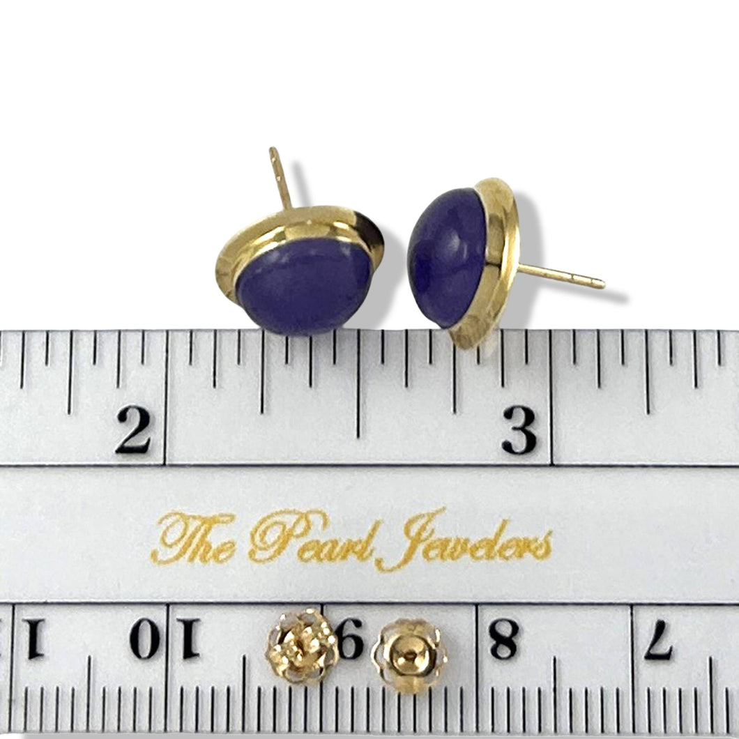 14K Yellow Gold Bezel Setting Cabochon Lavender Jade Stud Earrings