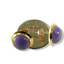 Load image into Gallery viewer, 14K Yellow Gold Bezel Setting Cabochon Lavender Jade Stud Earrings