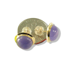 Load image into Gallery viewer, 14K Yellow Gold Bezel Setting Cabochon Lavender Jade Stud Earrings