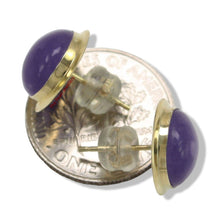 Load image into Gallery viewer, 14K Yellow Gold Bezel Setting Cabochon Lavender Jade Stud Earrings