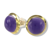 Load image into Gallery viewer, 14K Yellow Gold Bezel Setting Cabochon Lavender Jade Stud Earrings