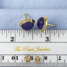Load image into Gallery viewer, 14K Yellow Gold Bezel Setting Cabochon Lavender Jade Stud Earrings