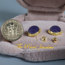 Load image into Gallery viewer, 14K Yellow Gold Bezel Setting Cabochon Lavender Jade Stud Earrings