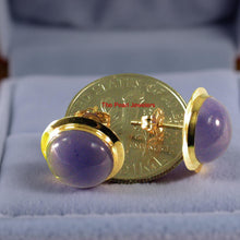 Load image into Gallery viewer, 14K Yellow Gold Bezel Setting Cabochon Lavender Jade Stud Earrings