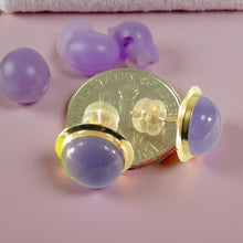 Load image into Gallery viewer, 14K Yellow Gold Bezel Setting Cabochon Lavender Jade Stud Earrings