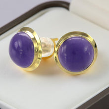 Load image into Gallery viewer, 14K Yellow Gold Bezel Setting Cabochon Lavender Jade Stud Earrings