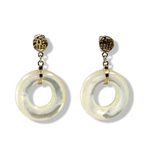 Load image into Gallery viewer, 14K Yellow Gold Blessing Dangle Donut White Mother of Pearl Earrings