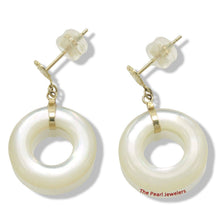 Load image into Gallery viewer, 14K Yellow Gold Blessing Dangle Donut White Mother of Pearl Earrings