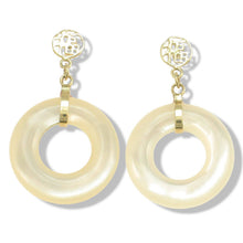 Load image into Gallery viewer, 14K Yellow Gold Blessing Dangle Donut White Mother of Pearl Earrings