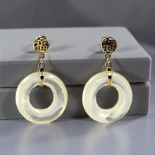 Load image into Gallery viewer, 14K Yellow Gold Blessing Dangle Donut White Mother of Pearl Earrings