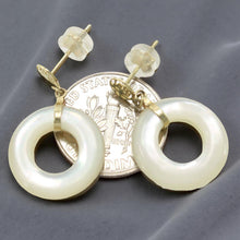 Load image into Gallery viewer, 14K Yellow Gold Blessing Dangle Donut White Mother of Pearl Earrings