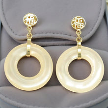 Load image into Gallery viewer, 14K Yellow Gold Blessing Dangle Donut White Mother of Pearl Earrings