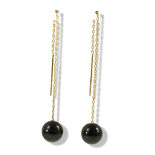 Load image into Gallery viewer, 14K Yellow Gold Threader Chain Black Onyx Bead Dangle Earrings