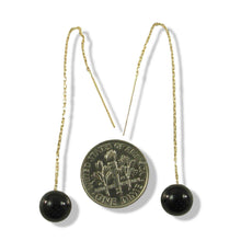 Load image into Gallery viewer, 14K Yellow Gold Threader Chain Black Onyx Bead Dangle Earrings
