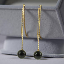Load image into Gallery viewer, 14K Yellow Gold Threader Chain Black Onyx Bead Dangle Earrings