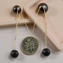 Load image into Gallery viewer, 14K Yellow Gold Threader Chain Black Onyx Bead Dangle Earrings