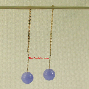 1100422-14KT YELLOW SOLID GOLD THREADER CHAIN LAVENDER JADE DANGLE EARRINGS