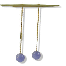 Load image into Gallery viewer, 14K Yellow Gold Threader Chain Lavender Jade Bead Dangle Earrings