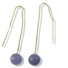 Load image into Gallery viewer, 14K Yellow Gold Threader Chain Lavender Jade Bead Dangle Earrings