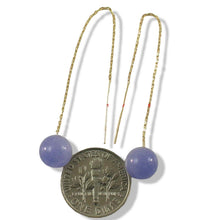 Load image into Gallery viewer, 14K Yellow Gold Threader Chain Lavender Jade Bead Dangle Earrings