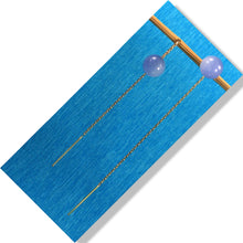 Load image into Gallery viewer, 14K Yellow Gold Threader Chain Lavender Jade Bead Dangle Earrings