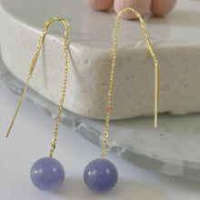 Load image into Gallery viewer, 14K Yellow Gold Threader Chain Lavender Jade Bead Dangle Earrings