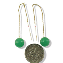 Load image into Gallery viewer, 14K Yellow Gold Threader Chain Green Jade Bead Dangle Earrings