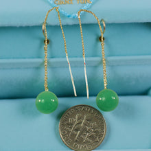 Load image into Gallery viewer, 14K Yellow Gold Threader Chain Green Jade Bead Dangle Earrings