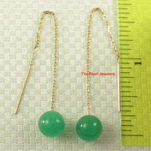 Load image into Gallery viewer, 1100423-14k-Solid-Gold-Threader-Chain-Green-Jade-Bead-Dangle-Earrings