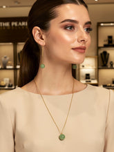 Load image into Gallery viewer, 14K Yellow Gold Threader Chain Bean Green Jade Bead Dangle Earrings