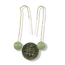 Load image into Gallery viewer, 14K Yellow Gold Threader Chain Bean Green Jade Bead Dangle Earrings