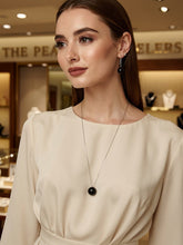 Load image into Gallery viewer, 14K White Gold Threader Chain Black Onyx Bead Dangle Earrings