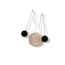 Load image into Gallery viewer, 14K White Gold Threader Chain Black Onyx Bead Dangle Earrings
