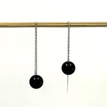 Load image into Gallery viewer, 1100426-14k-White-Gold-Threader-Chain-Bead-Black-Onyx-Dangle-Earrings