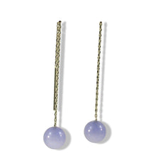 Load image into Gallery viewer, 14K White Gold Threader Chain Lavender Jade Bead Dangle Earrings