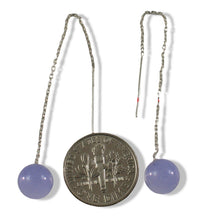 Load image into Gallery viewer, 14K White Gold Threader Chain Lavender Jade Bead Dangle Earrings