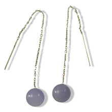 Load image into Gallery viewer, 14K White Gold Threader Chain Lavender Jade Bead Dangle Earrings