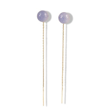 Load image into Gallery viewer, 14K White Gold Threader Chain Lavender Jade Bead Dangle Earrings
