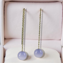 Load image into Gallery viewer, 14K White Gold Threader Chain Lavender Jade Bead Dangle Earrings