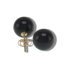 Load image into Gallery viewer, 14K Yellow Gold Genuine Round Ball Black Onyx Stud Earrings