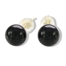 Load image into Gallery viewer, 14K Yellow Gold Genuine Round Ball Black Onyx Stud Earrings