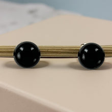 Load image into Gallery viewer, 14K Yellow Gold Genuine Round Ball Black Onyx Stud Earrings