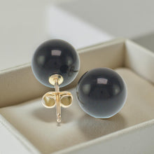 Load image into Gallery viewer, 14K Yellow Gold Genuine Round Ball Black Onyx Stud Earrings