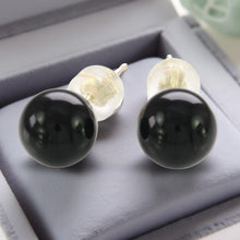 Load image into Gallery viewer, 14K Yellow Gold Genuine Round Ball Black Onyx Stud Earrings